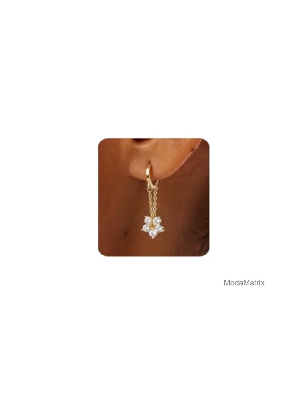 14K Gold Plated Dangle Hoop Huggie Drop Earrings Flower Cubic Zirconia